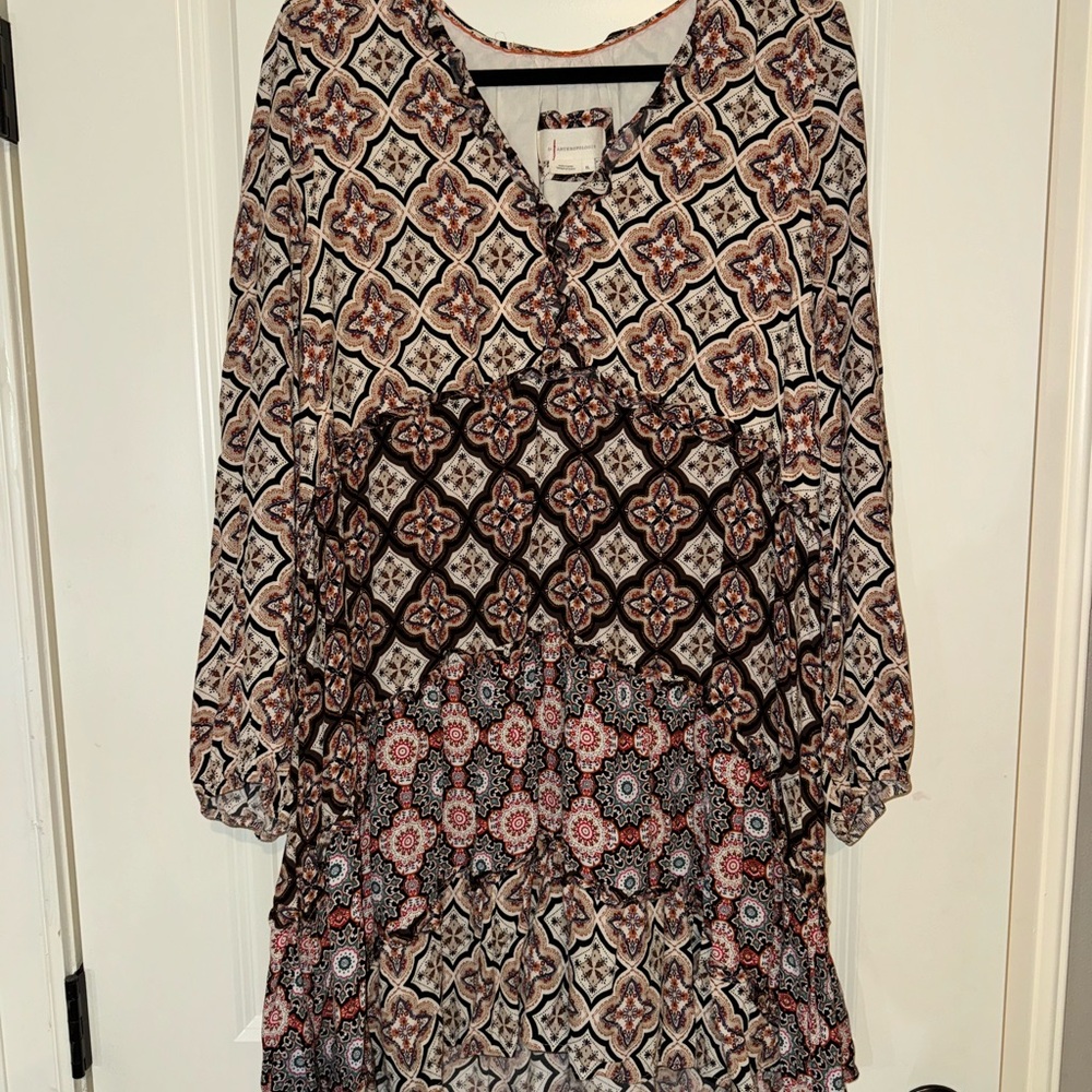 Anthropologie Black and Cream Patterned Mini Dress